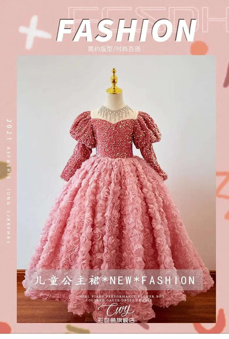 Girls' Pink Shiny Birthday Banquet Dress