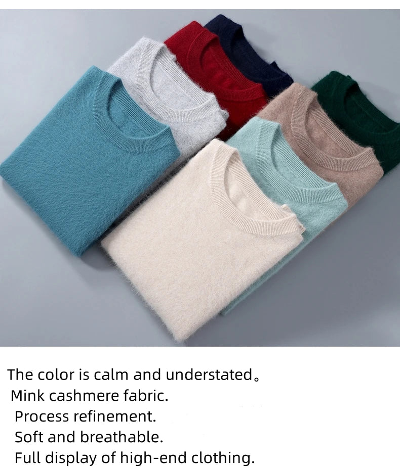 Men's Round Neck 100% Mink Cashmere Sweater Men 2024 Autumn and Winter Large Size Loose Knitted Sweater Keep Warm Top Men Jumper