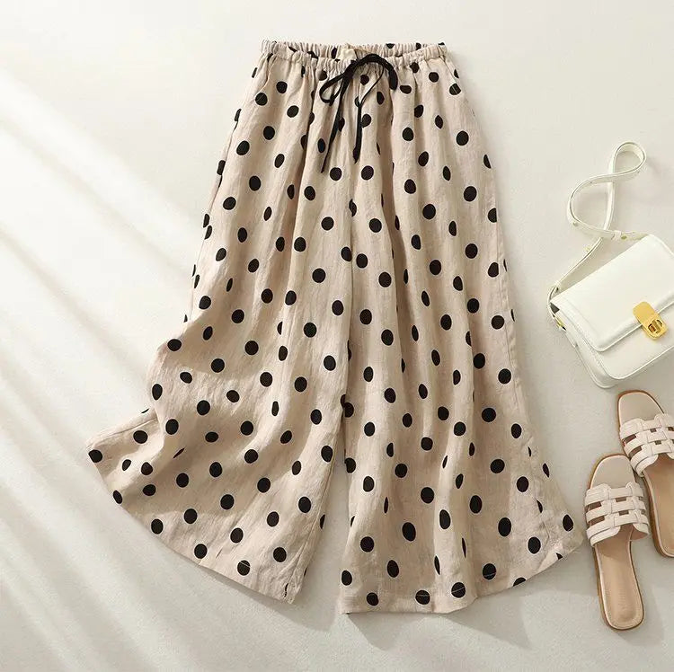 Women's Polka Dot Drawstring Wide-Leg Pants