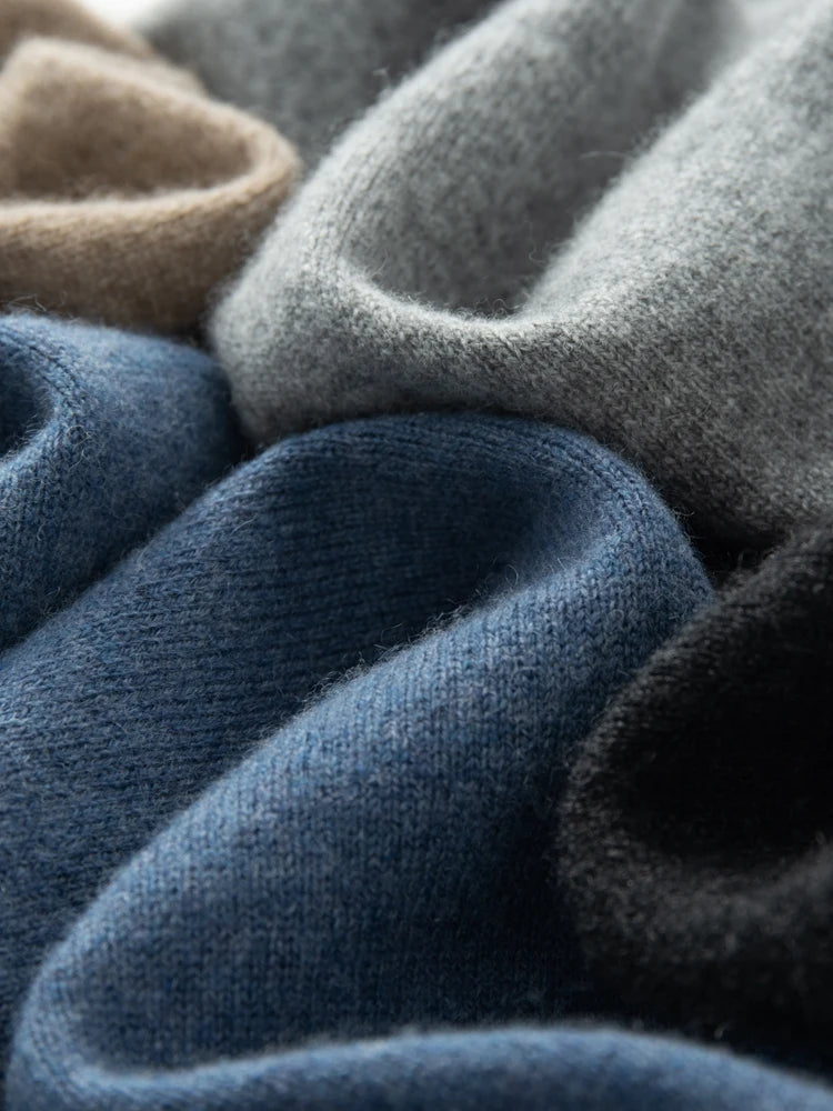 New Men's 100% Merino Wool Mock Neck Pullover Soft Warm Jumpers Quality Cashmere Sweater Casual Smart Knitwear Basic Tops Clothi
