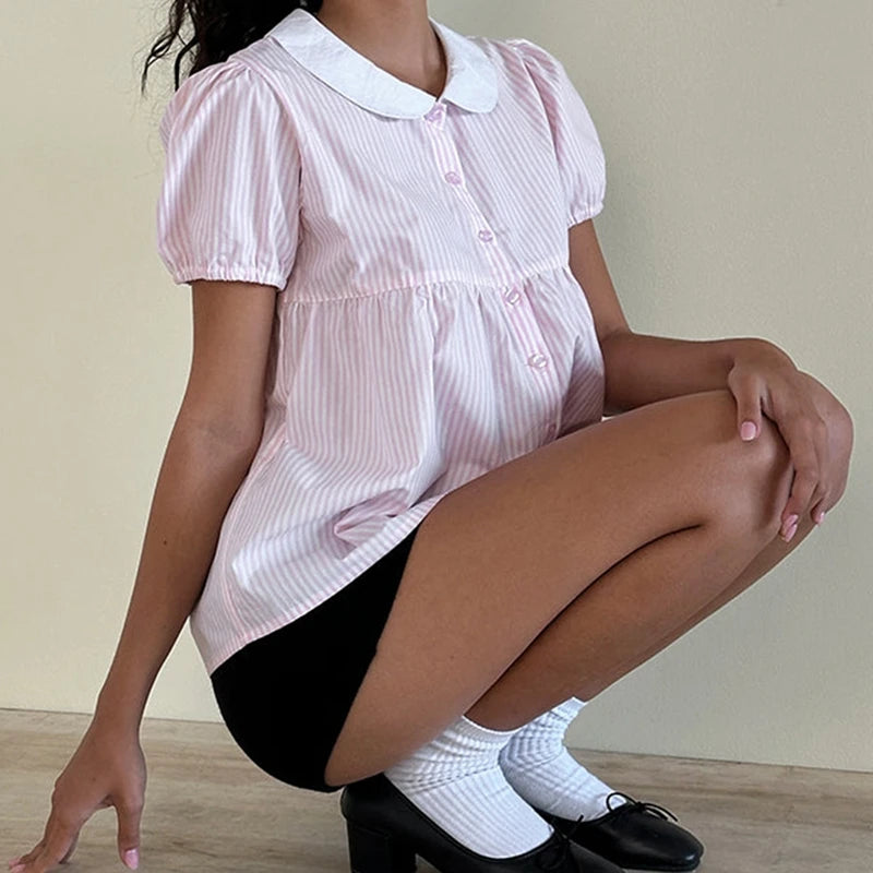 Women's Striped Babydoll Crop Top