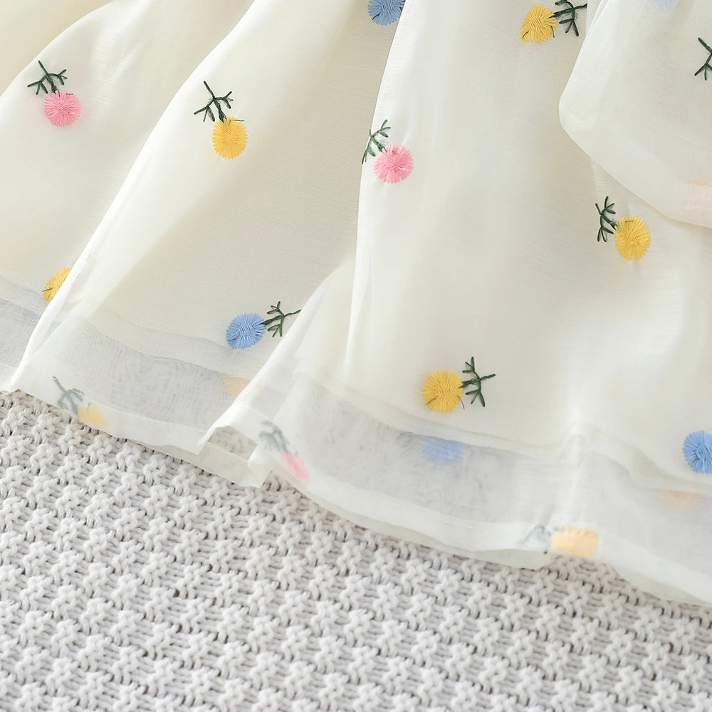 Girls' Flower Embroidery Dress with Bag