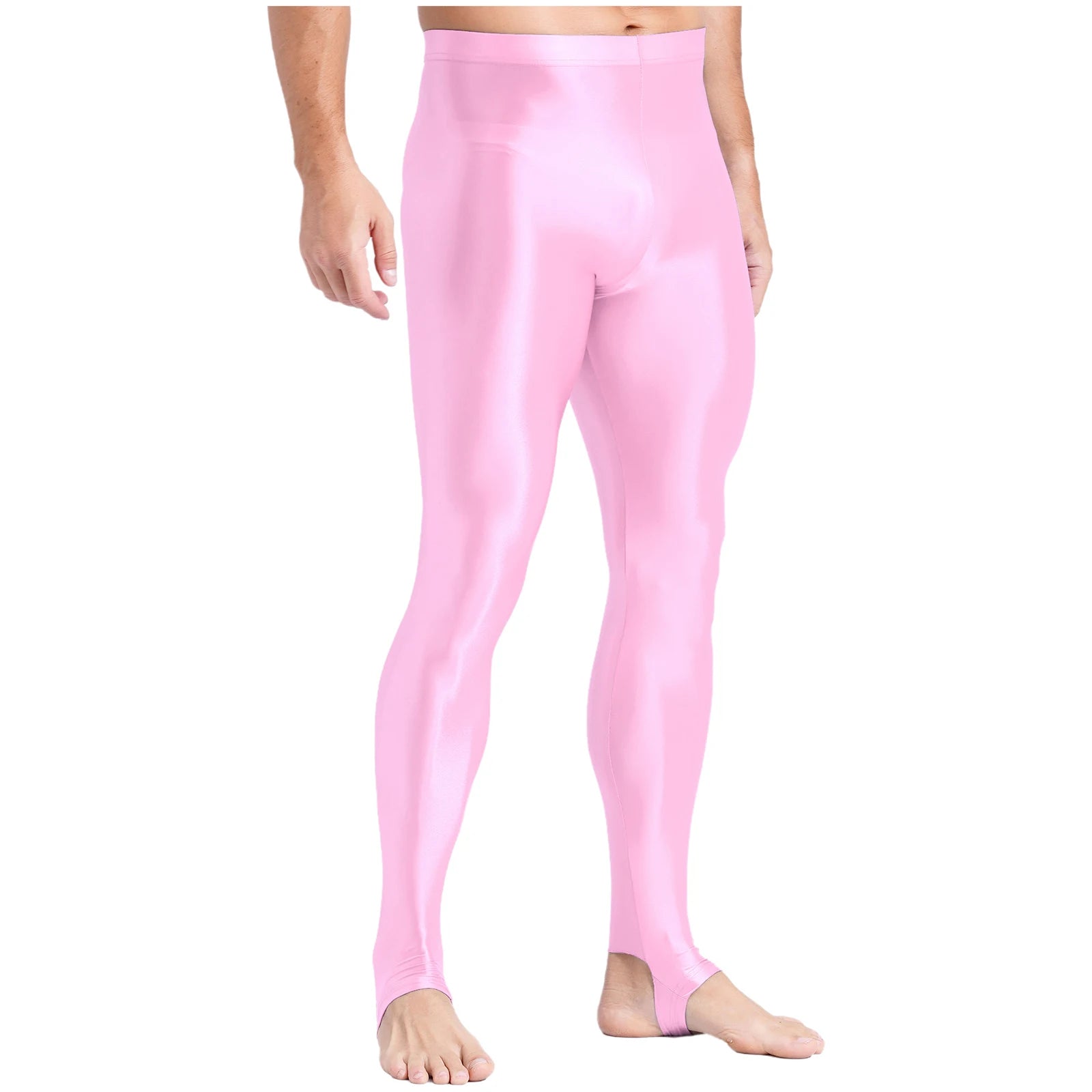 Mens Glossy Sports Pants Stirrup Leggings High Waist Elastic Waist Tights Gym Workout Pants Tummy Control Yoga Fitness Pants