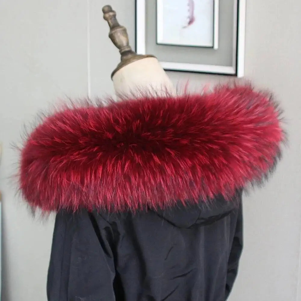 100% Real Fur Collar Luxury Warm Natural Raccoon Fur Scarf Women Genuine Fur Collar Scarves Large Fur Shawl Male Jacket Coat