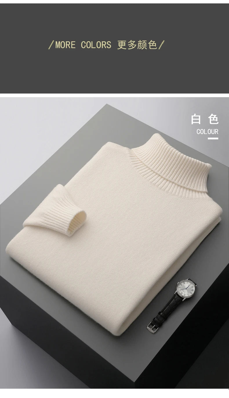 MVLYFLRT Men's Sweater Autumn and Winter New Cashmere Sweater 100% Pure Wool Knitting Sweater Fashion High Lapel Pullover Top