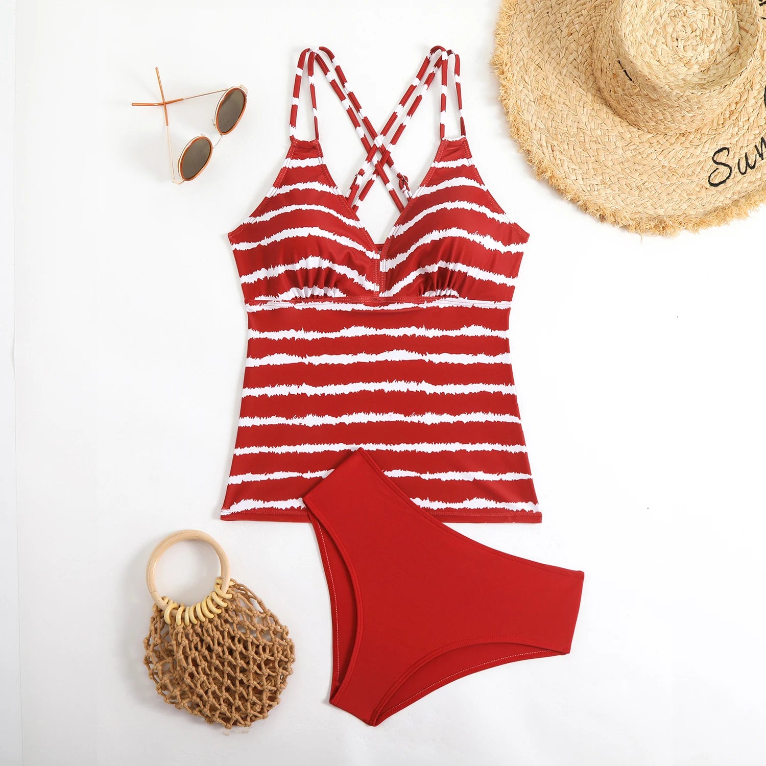 Women's Striped Tankini Swimsuit Set