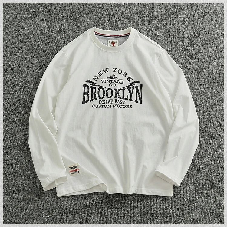 Men's Retro Letter Print Long Sleeve T-Shirt