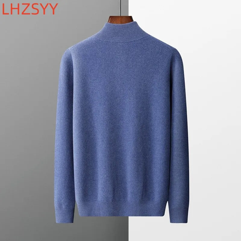 LHZSYY Men's Cashmere Knit Cardigan Middle-Aged Stand-up Collar Zip-up Coat 100%Pure Wool Autumn Winter Thick Sweater Men Jacket
