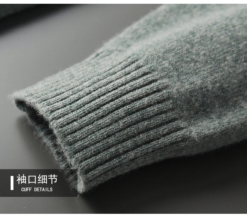 MVLYFLRT Men's Sweater Autumn and Winter New Cashmere Sweater 100% Pure Wool Knitting Sweater Fashion High Lapel Pullover Top