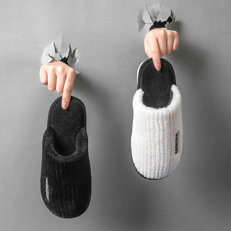 Indoor Slippers Women Men Autumn Winter Thick Sole House Warm Fur Shoes Couples Home Non-Slip Large Size Men'S Cotton Slippers