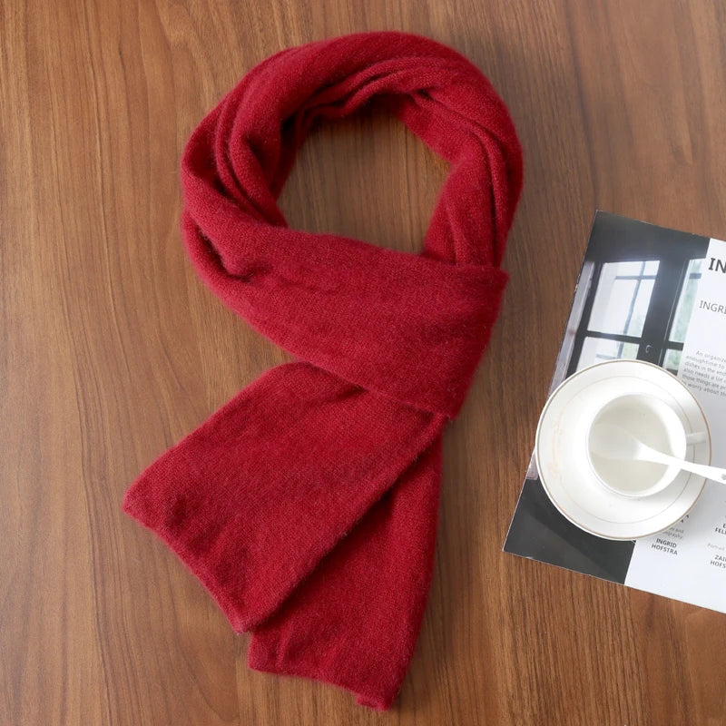 Knitted New Wool Scarf For Men And Women In Winter With Simple And Versatile Solid Color And Thick Warm Scarf