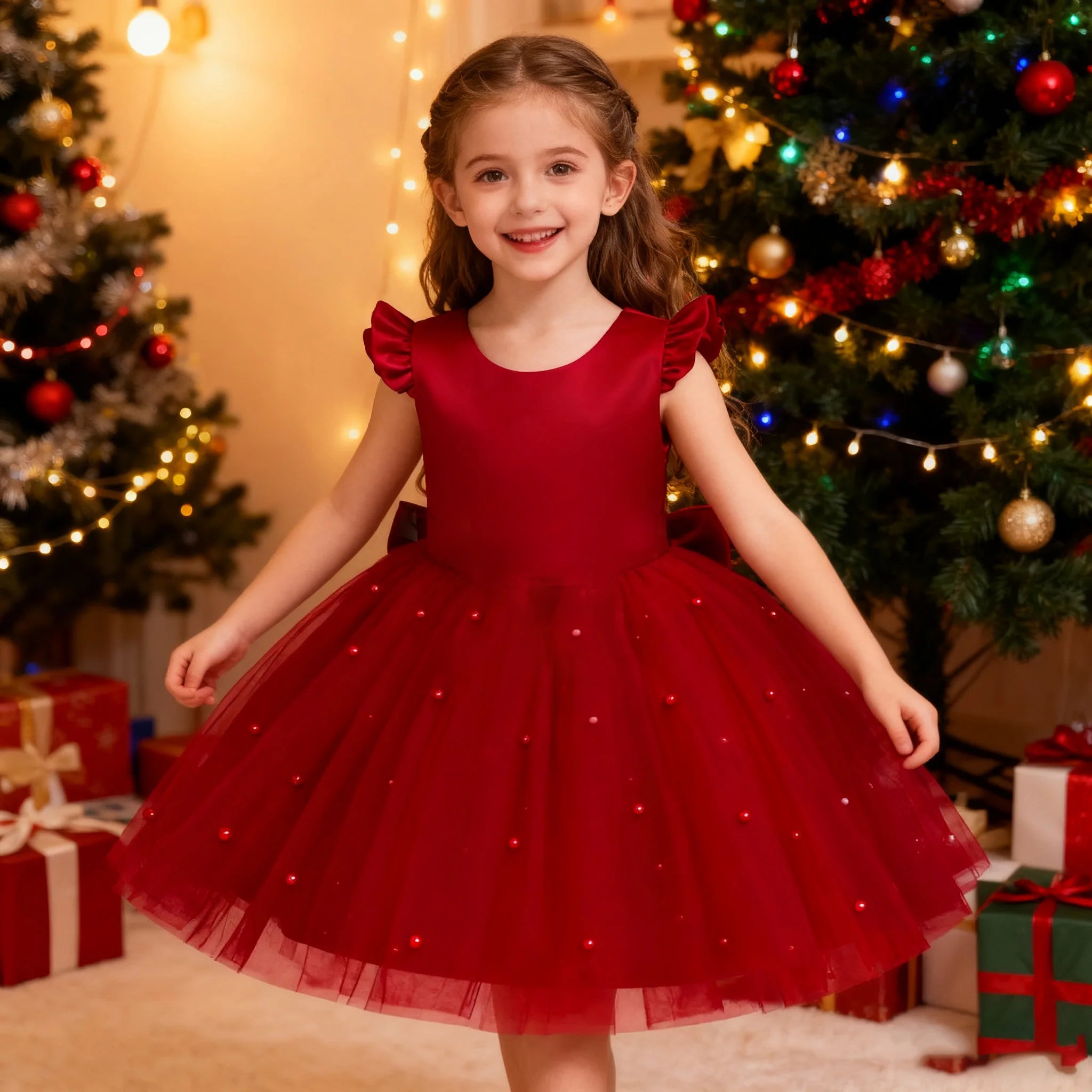 Girls' Christmas Princess Lace Costume Dress