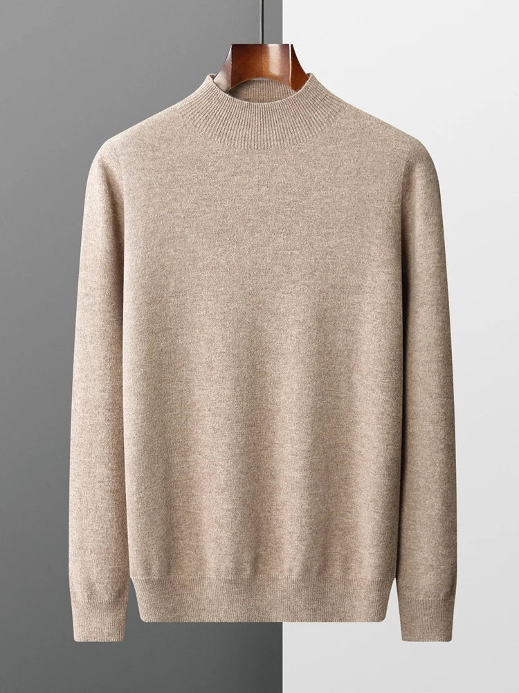 New Men's 100% Merino Wool Mock Neck Pullover Soft Warm Jumpers Quality Cashmere Sweater Casual Smart Knitwear Basic Tops Clothi