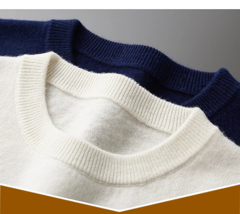 Men's New 100% Pure Wool Sweater O-neck Navy Style Striped Top Spring and Autumn Loose Youth Business Casual Cashmere Sweater