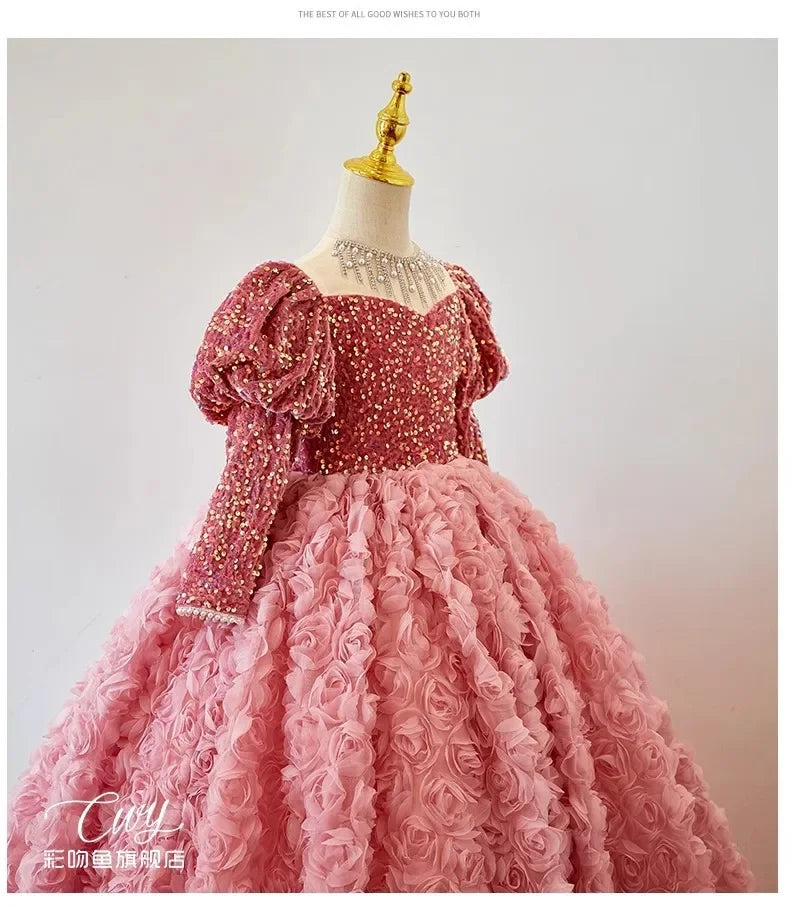 Girls' Pink Shiny Birthday Banquet Dress