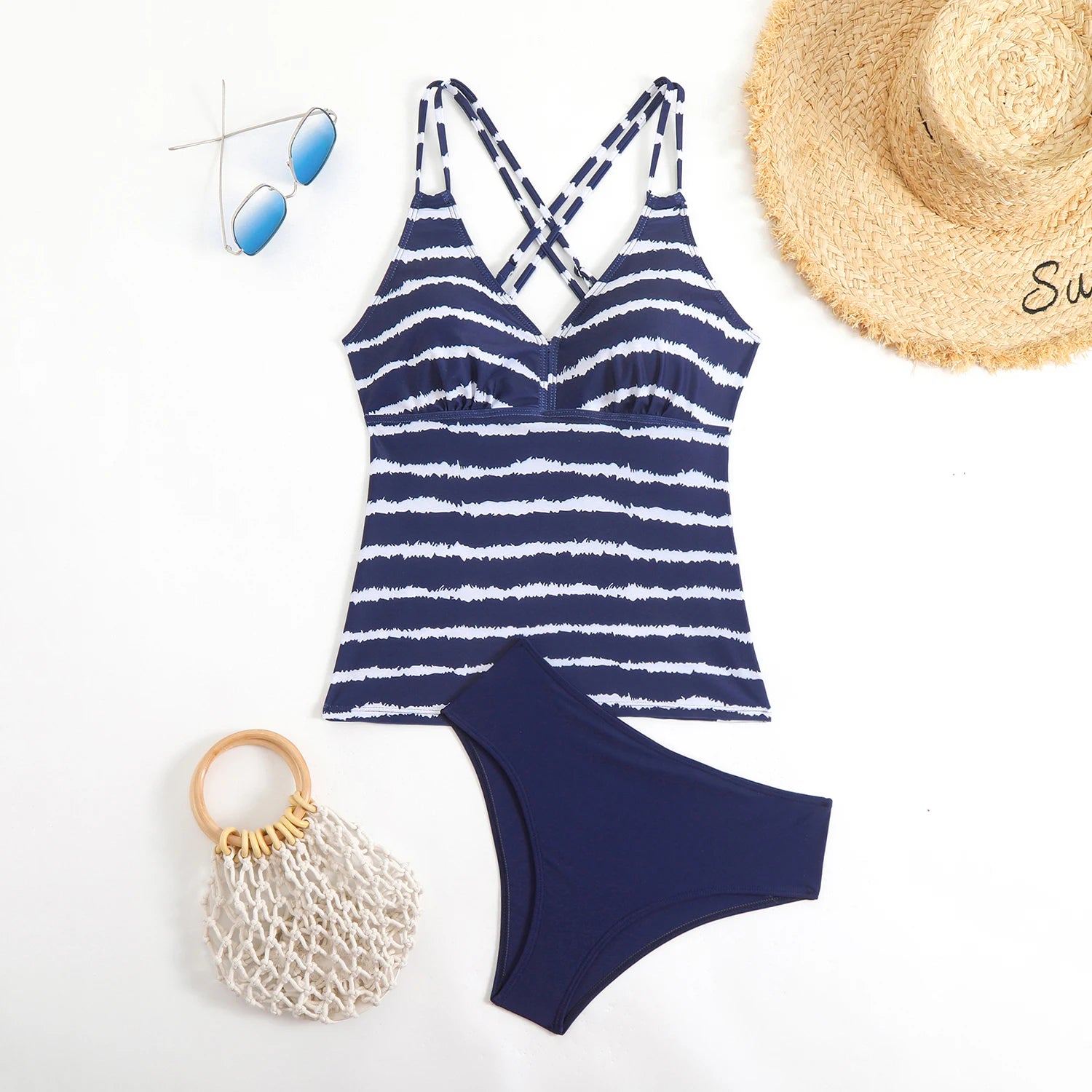 Women's Striped Tankini Swimsuit Set
