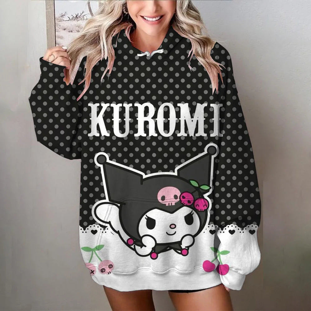 Japanese Anime Sanrio Kuromi Cute Women's Hoodie Student Y2K Sweatshirt Spring and Autumn Outdoor Sports and Leisure Pullover