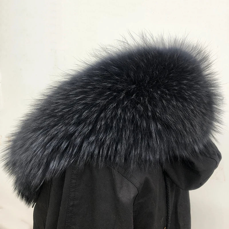 100% Real Fur Collar Luxury Warm Natural Raccoon Fur Scarf Women Genuine Fur Collar Scarves Large Fur Shawl Male Jacket Coat