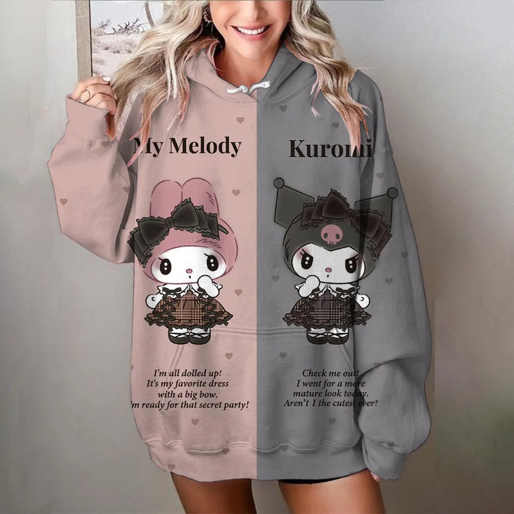 Japanese Anime Sanrio Kuromi Cute Women's Hoodie Student Y2K Sweatshirt Spring and Autumn Outdoor Sports and Leisure Pullover