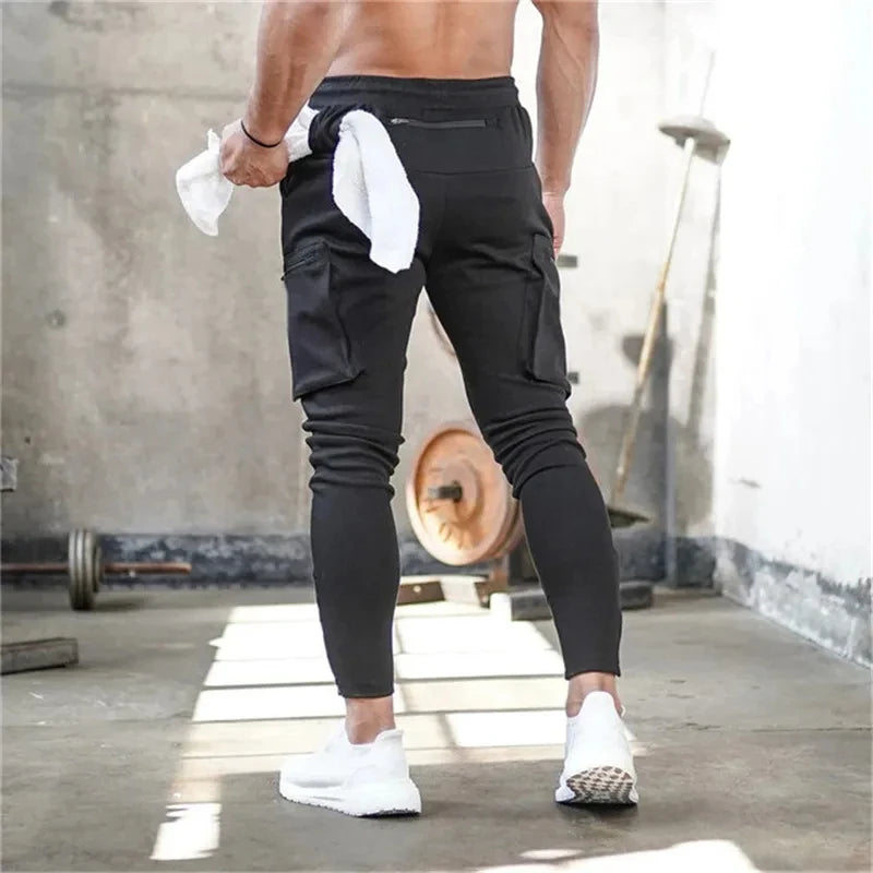 Sweatpants Men's Gym Fitness New Pants Men's Running Jogging Training Tight Sports Cargo Pants Pocket Decoration