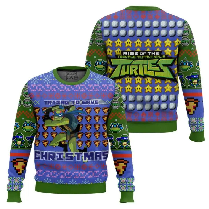 Teenage Mutant Ninja Turtles Printed Christmas Ugly Sweater Round Neck Cool Street Vitality Comfortable Close fitting Unisex