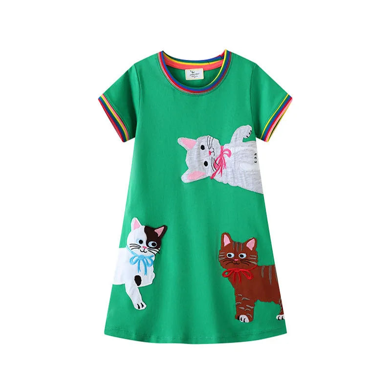 Girls' Animal Embroidery Sleeveless Party Dress