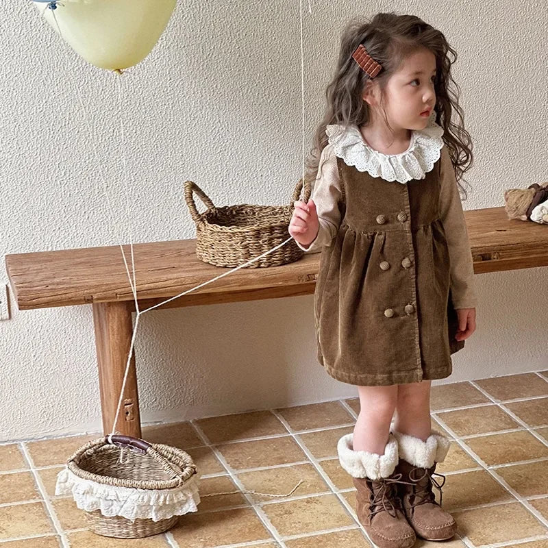 Girls' Corduroy Dress & Knit Top Set