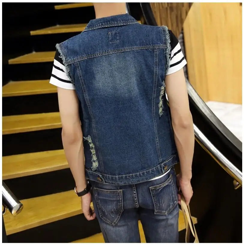 Women's Ripped Denim Vest Jacket