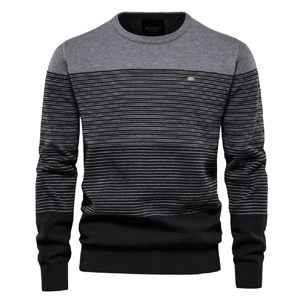 Men's Trendy Slim-Fit Crew Neck Striped Sweater - Autumn & Winter European Size, Retro Long-Sleeve, Branded Knit Top