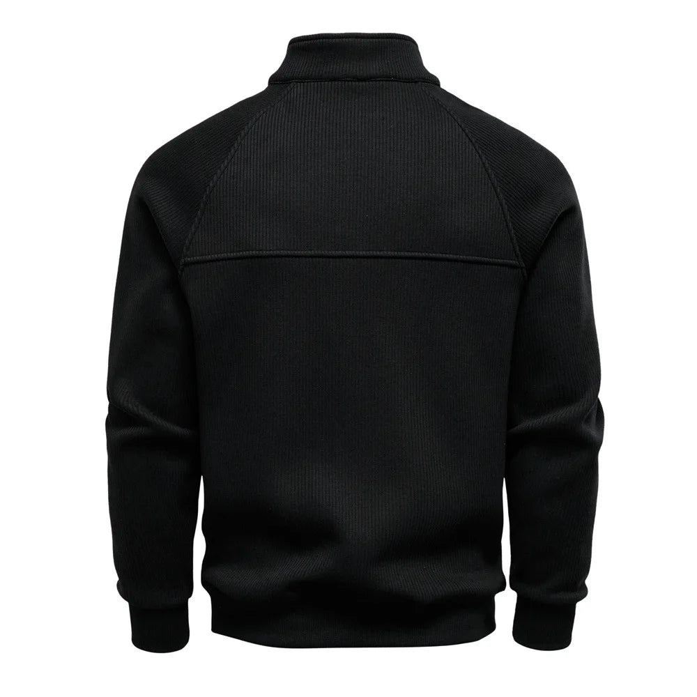 New Autumn & Winter Men's European Size Half-Zip Pullover Sweatshirt, Trendy & Versatile Stand-Collar Fleece-Lined Men's Jacket