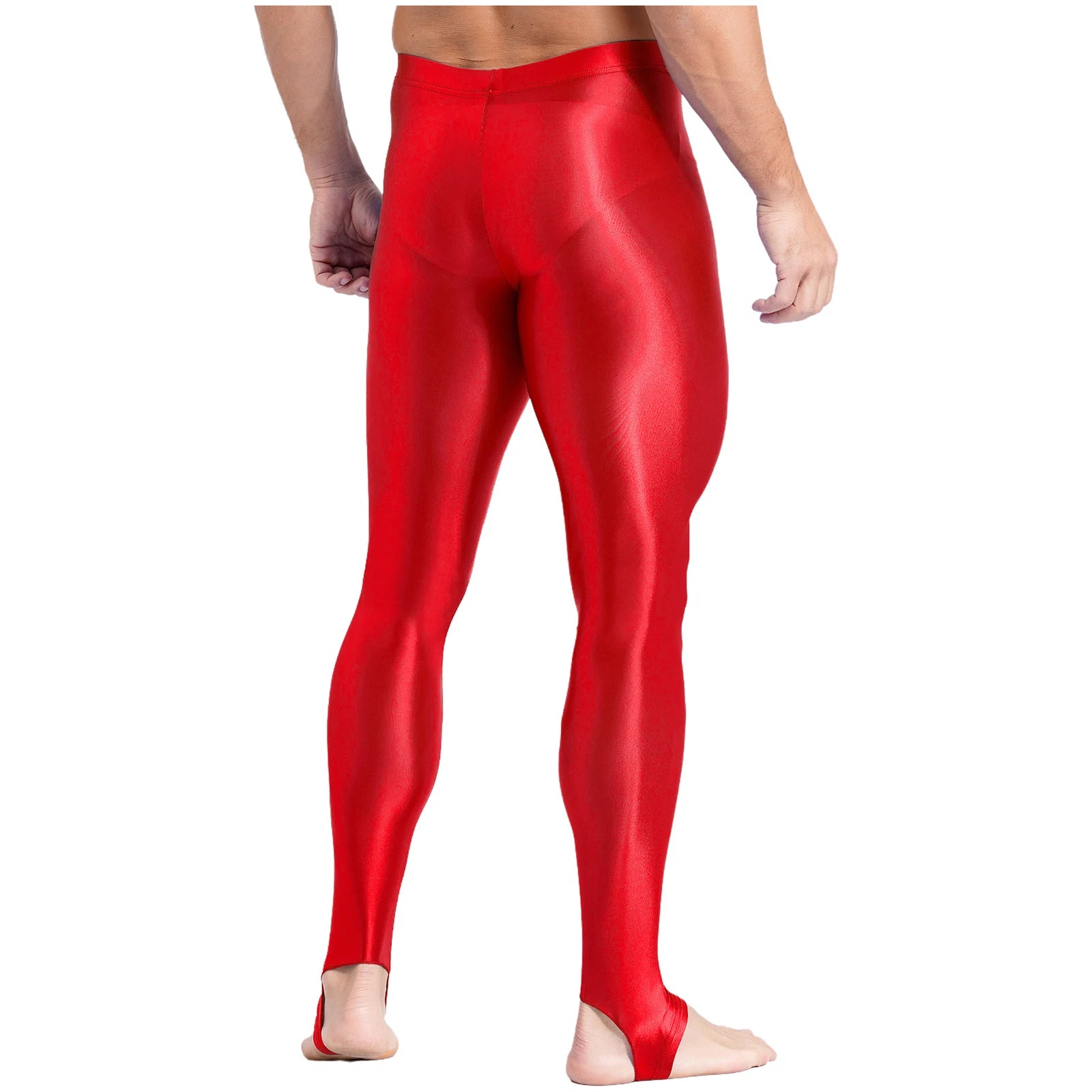Mens Glossy Sports Pants Stirrup Leggings High Waist Elastic Waist Tights Gym Workout Pants Tummy Control Yoga Fitness Pants