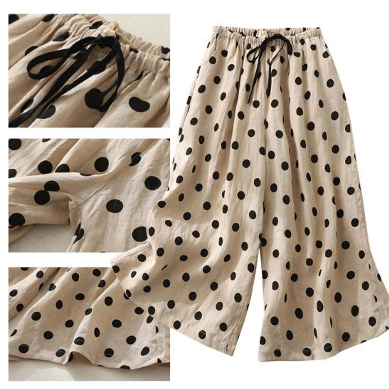 Women's Polka Dot Drawstring Wide-Leg Pants