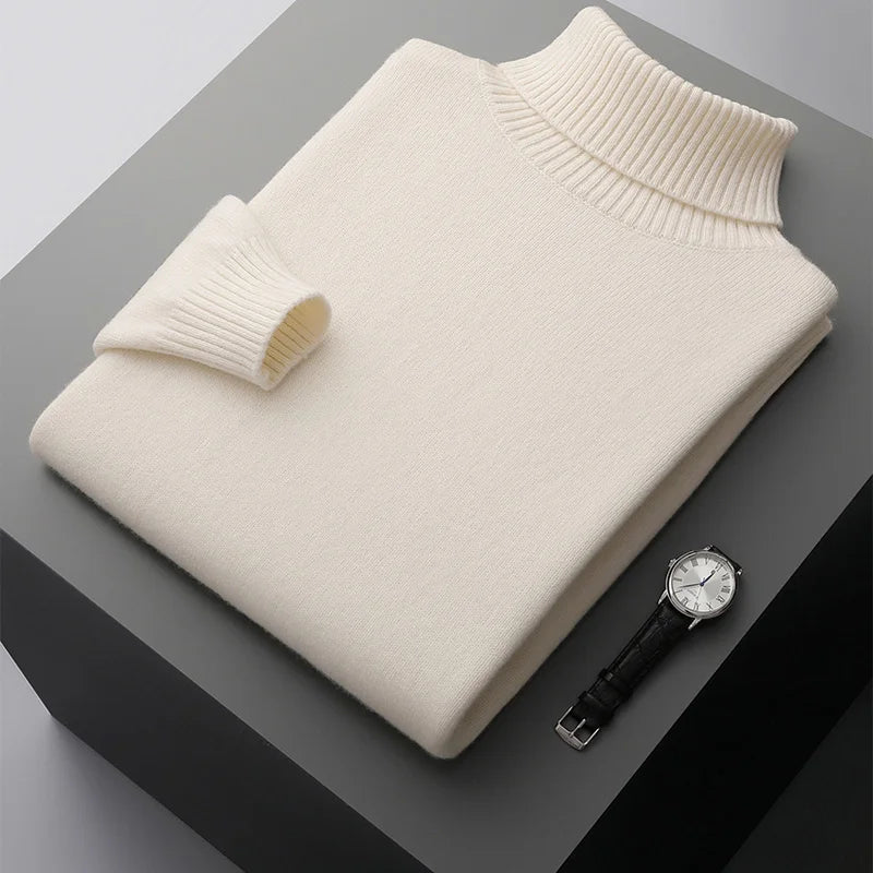 MVLYFLRT Men's Sweater Autumn and Winter New Cashmere Sweater 100% Pure Wool Knitting Sweater Fashion High Lapel Pullover Top