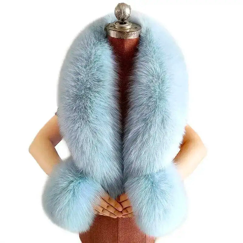 Premium Natural Fox Fur Collar Set – Sophisticated Fluffy Shawl & Cuffs