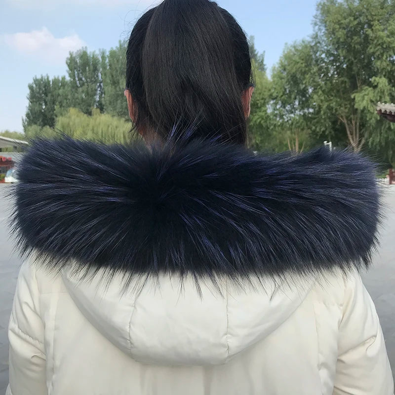 100% Real Fur Collar Luxury Warm Natural Raccoon Fur Scarf Women Genuine Fur Collar Scarves Large Fur Shawl Male Jacket Coat