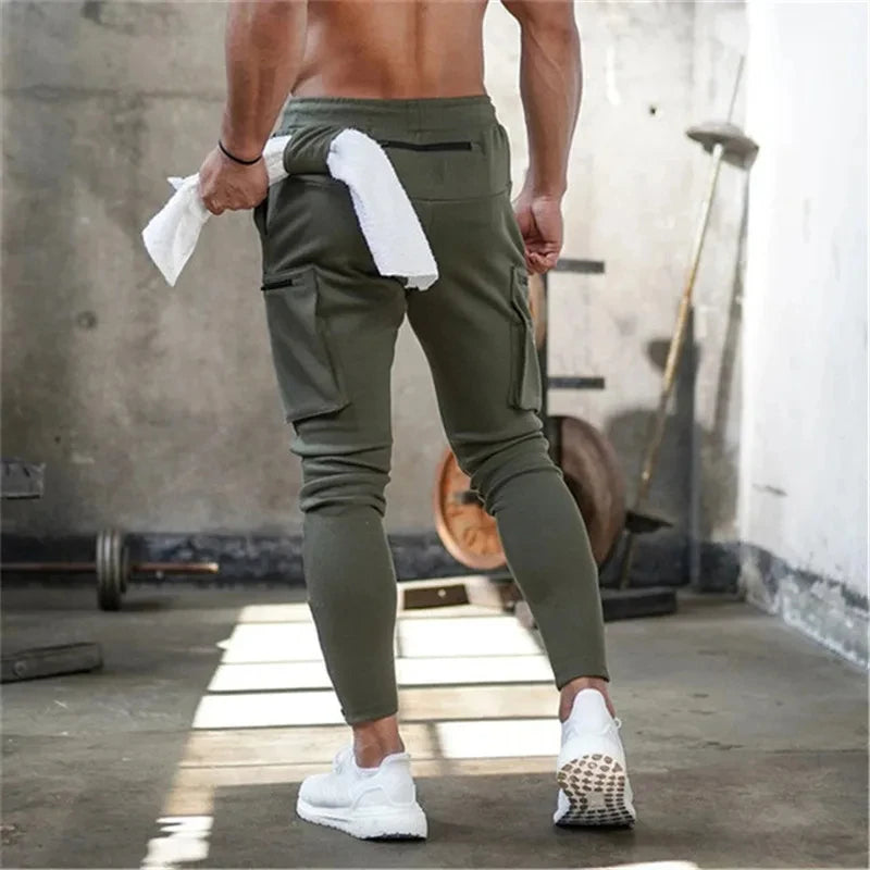 Sweatpants Men's Gym Fitness New Pants Men's Running Jogging Training Tight Sports Cargo Pants Pocket Decoration