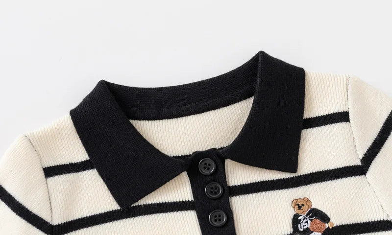 Baby Boys' Striped Bear Embroidery Sweater