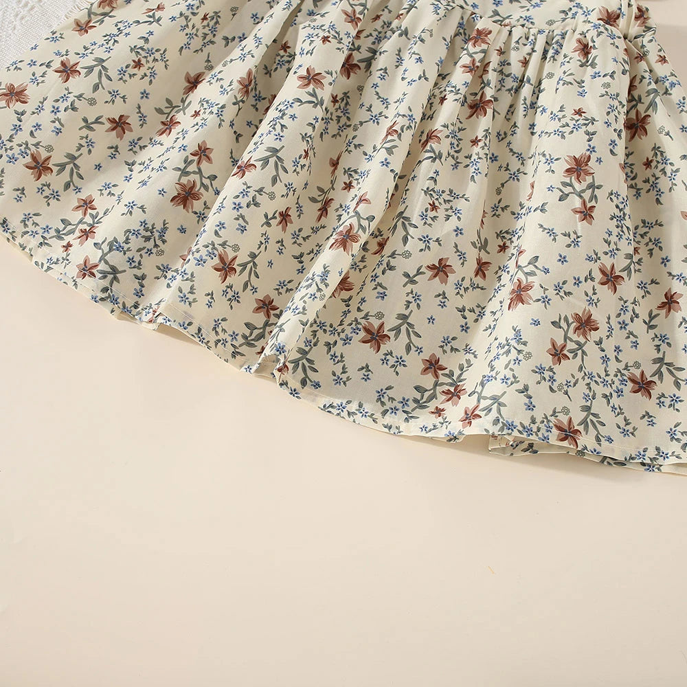 Girls' Floral Ruffle Flying Sleeve Casual Dress