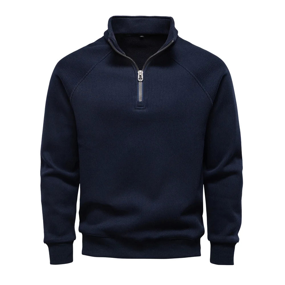 New Autumn & Winter Men's European Size Half-Zip Pullover Sweatshirt, Trendy & Versatile Stand-Collar Fleece-Lined Men's Jacket