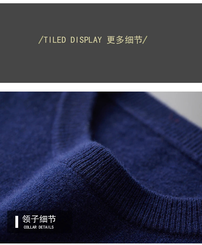 Men's New 100% Pure Wool Sweater O-neck Navy Style Striped Top Spring and Autumn Loose Youth Business Casual Cashmere Sweater