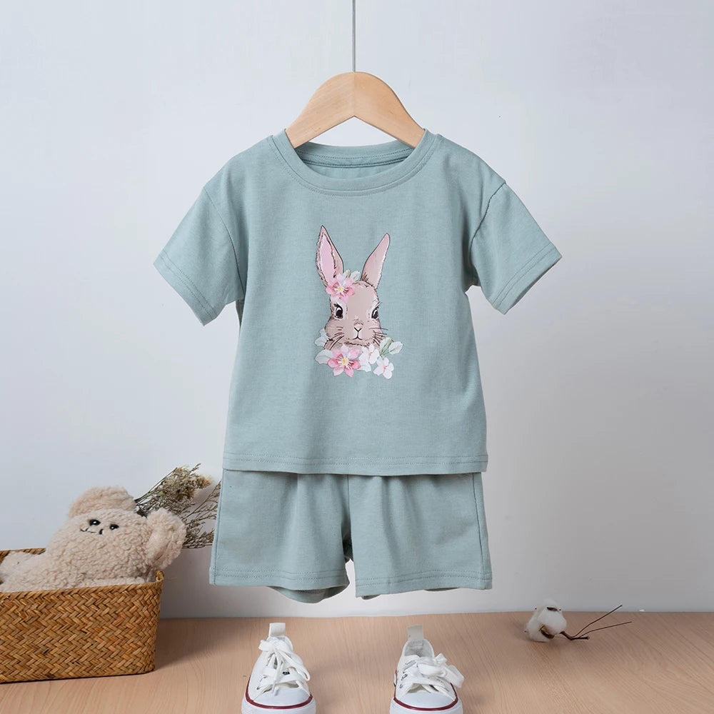 Kids' Rabbit Print Cotton Summer Set