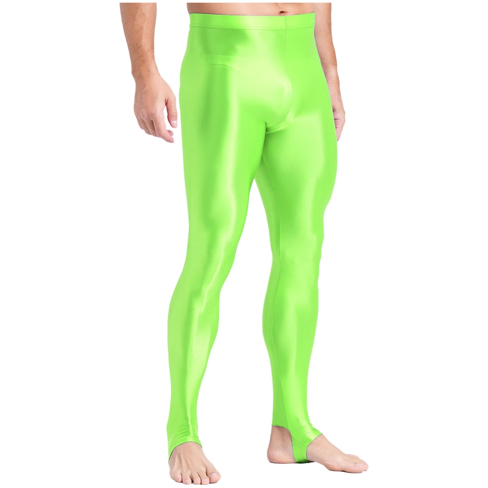 Mens Glossy Sports Pants Stirrup Leggings High Waist Elastic Waist Tights Gym Workout Pants Tummy Control Yoga Fitness Pants