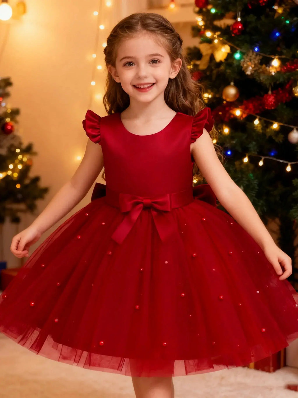 Girls' Christmas Princess Lace Costume Dress