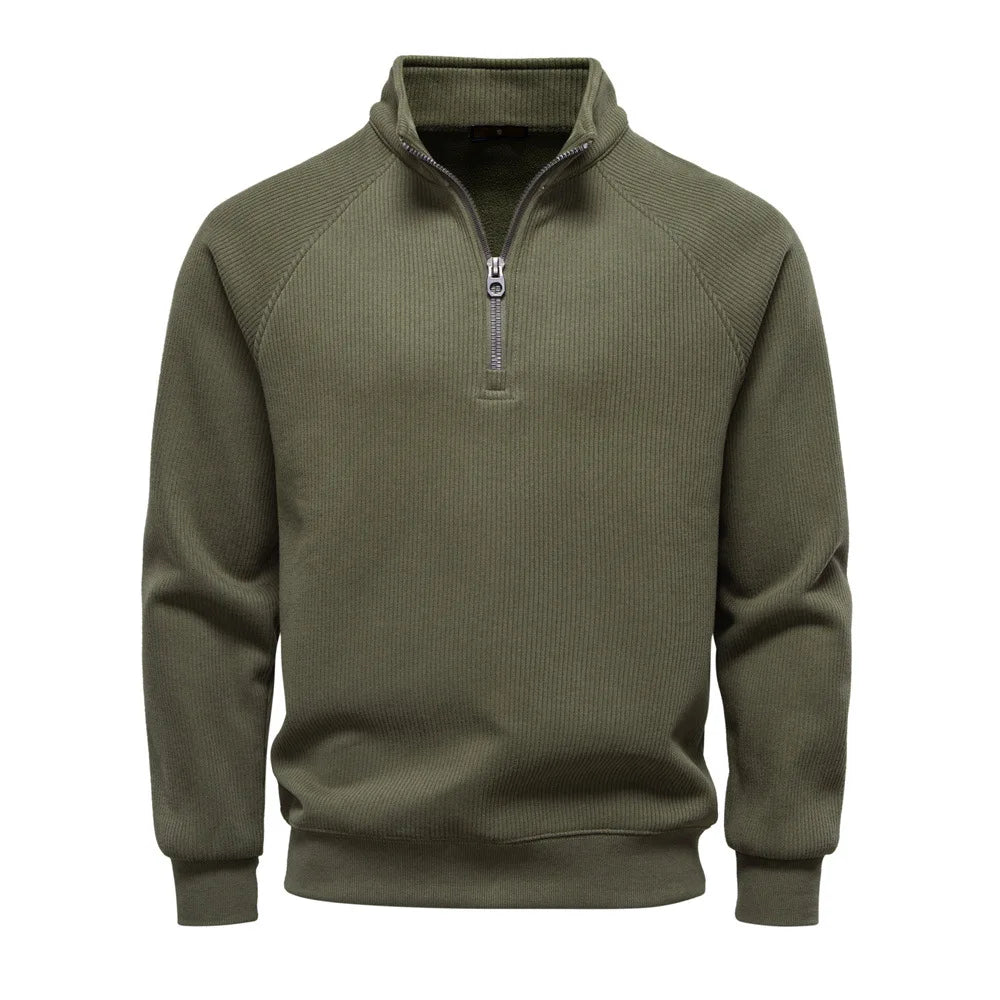 New Autumn & Winter Men's European Size Half-Zip Pullover Sweatshirt, Trendy & Versatile Stand-Collar Fleece-Lined Men's Jacket