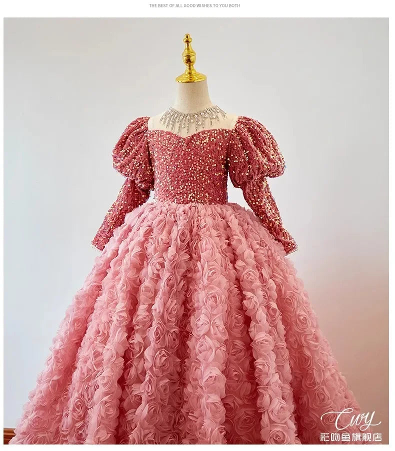 Girls' Pink Shiny Birthday Banquet Dress