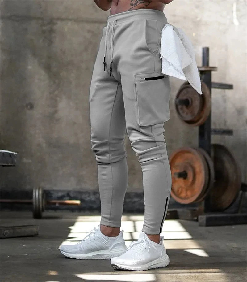 Sweatpants Men's Gym Fitness New Pants Men's Running Jogging Training Tight Sports Cargo Pants Pocket Decoration