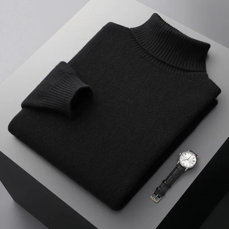 MVLYFLRT Men's Sweater Autumn and Winter New Cashmere Sweater 100% Pure Wool Knitting Sweater Fashion High Lapel Pullover Top