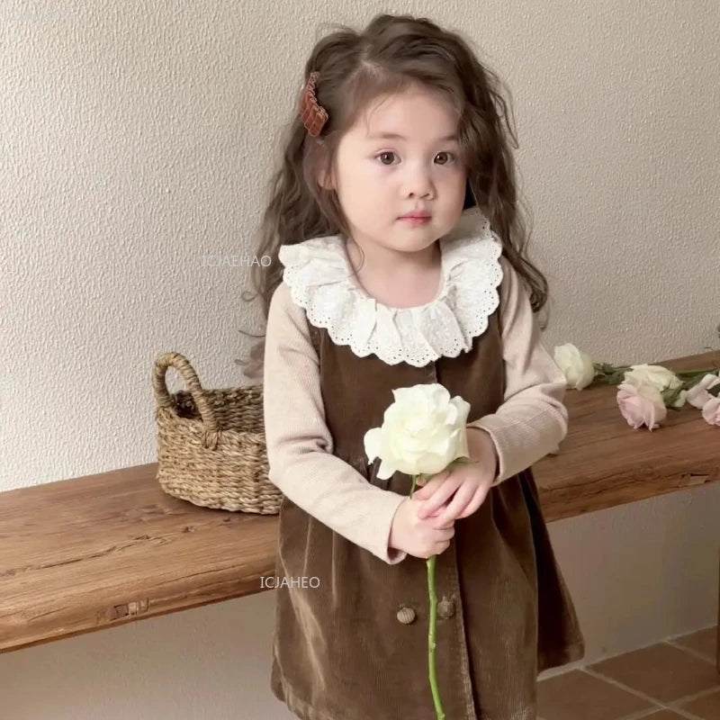 Girls' Corduroy Dress & Knit Top Set