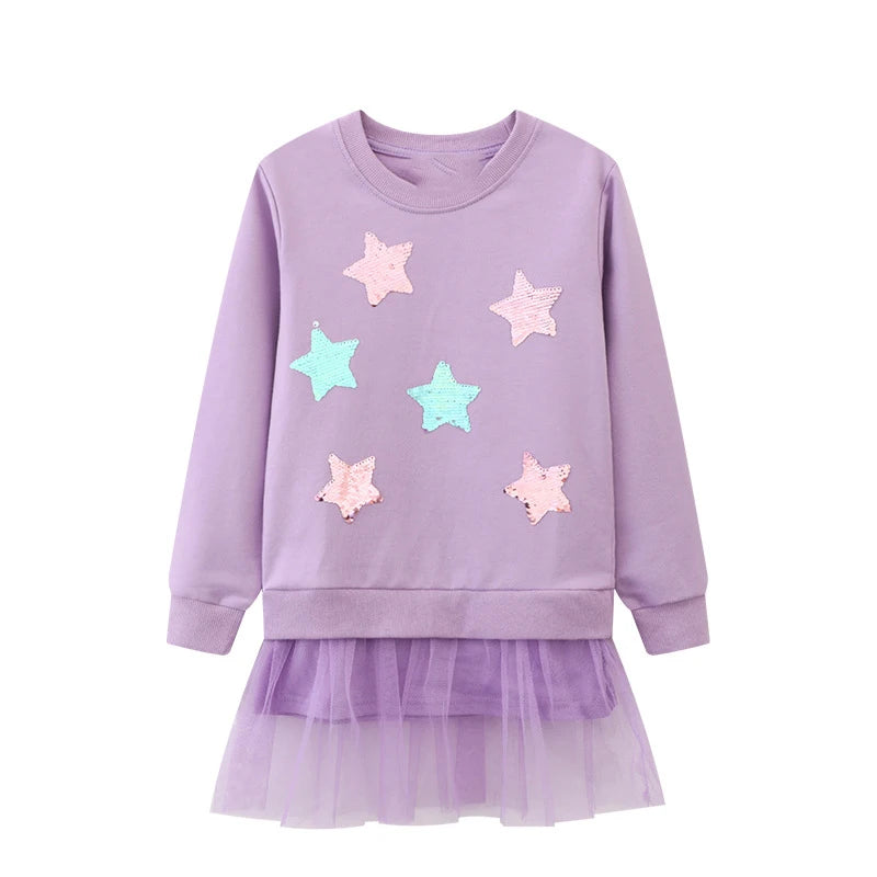 Girls' Cartoon Stars Mesh Dress