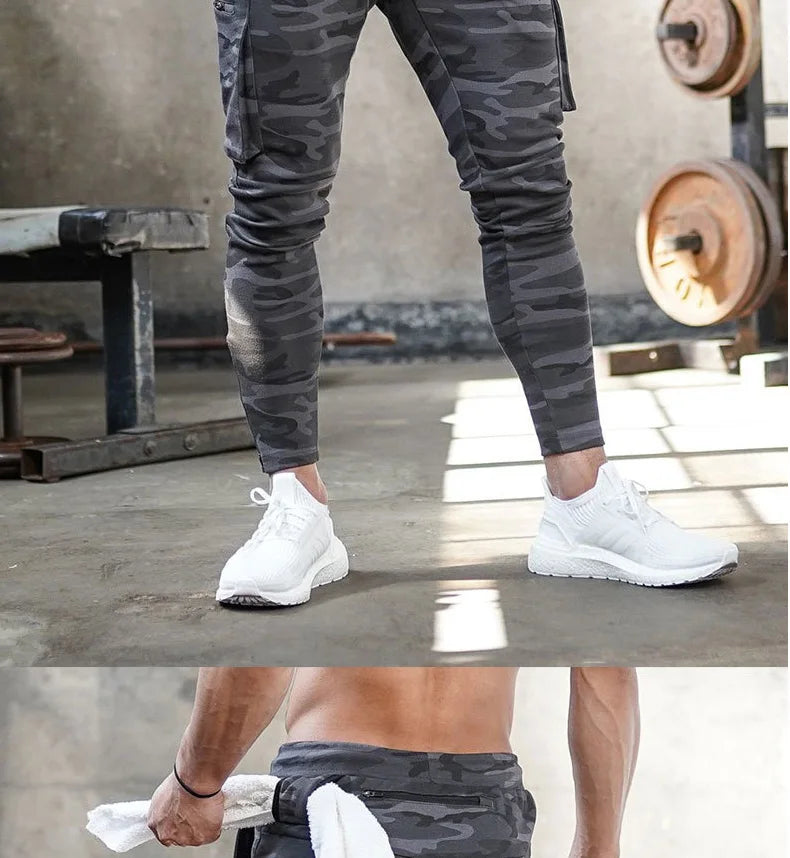 Men's Gym Fitness Multi-Pocket Workout Training Pants Cotton Jogging Sweatpants Camouflage Men  Fashion Training Trousers
